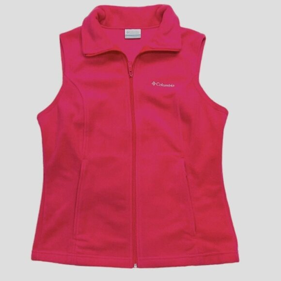 COLUMBIA Pink Fleece Vest Women's Small‎ Full Zip w/Zip Pockets Autumn Outdoors - Picture 1 of 14